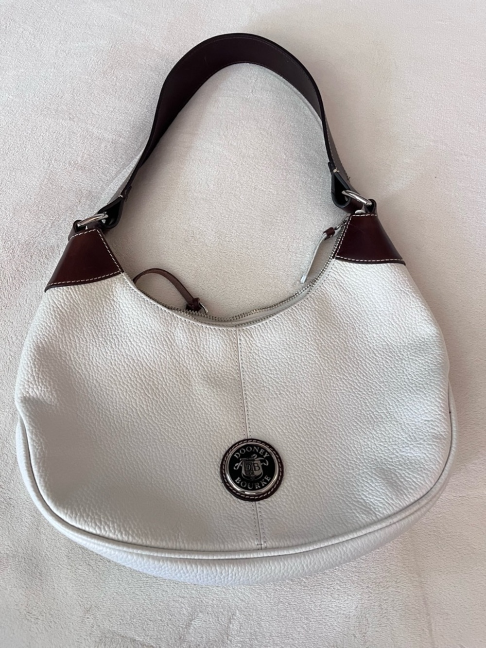 Dooney & Bourke White and Brown Leather Shoulder Bag